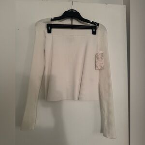 White Ribbed Long Sleeve Top & Skirt Set